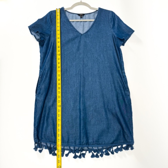 1250°C Dark Navy Chambray Boho Tassel Dress w/ Pockets Size S / M Retail $80 🧵✨ - Picture 6 of 12